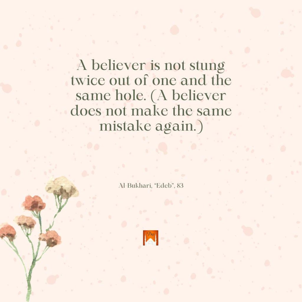 A believer is not stung
twice out of one and the
same hole. (A believer
does not make the same
mistake again. ) Ğ î;_.! ı Al-Bukhari, “Edeb”, 83
l 6 A believer is not stung