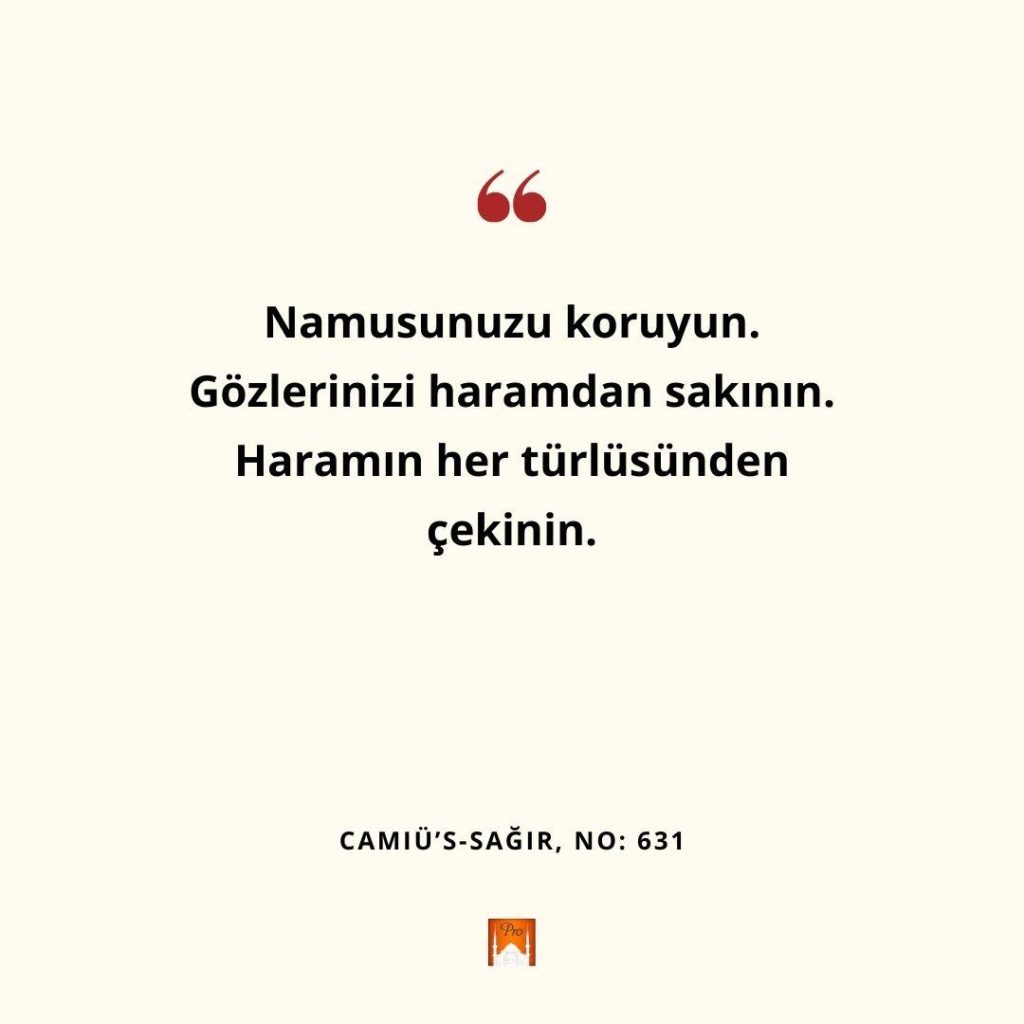 66 Namusunuzu koruyun.
Gözlerinizi haramdan sakının.
Haramın her türlüsünden
çekinin. CAMIÜ'S-SAĞIR, NO: 631 P 10 66